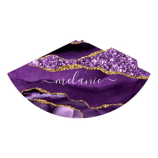 Agate Purple Gold Glitter Custom Name Party Hat (Front)