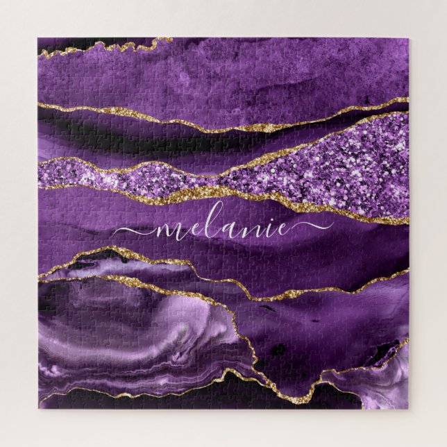 Agate Purple Gold Glitter Custom Name Puzzle Gift (Vertical)