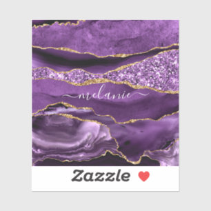 Agate Purple Gold Glitter Custom Name Sticker