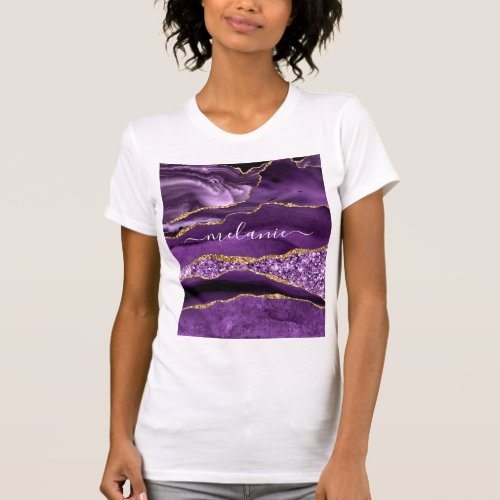 Agate Purple Gold Glitter Custom Name T_Shirt