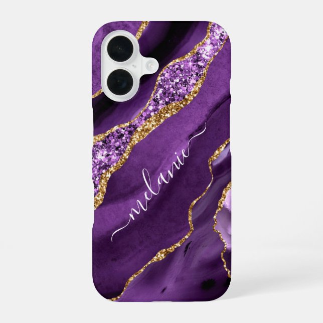 Agate Purple Gold Glitter Custom Name Your Gift iPhone Case (Back)