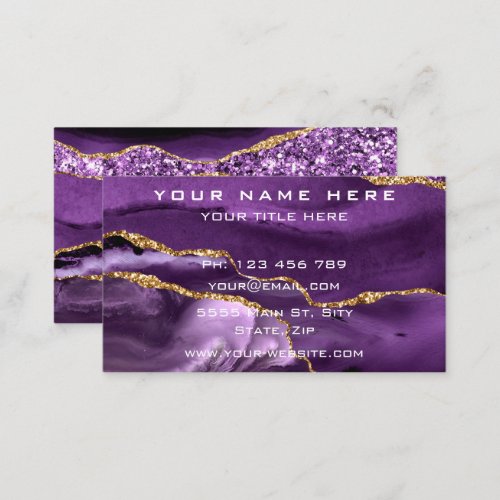 Agate Purple Gold Glitter Geode Business Card 