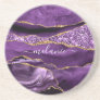 Agate Purple Gold Glitter Geode Your Name Coaster