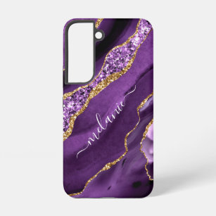 Agate Purple Gold Glitter Gift with Your Name Samsung Galaxy S22 Case
