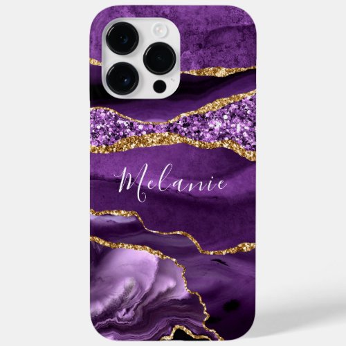 Agate Purple Gold Glitter Marble Custom Name Case_Mate iPhone 14 Pro Max Case