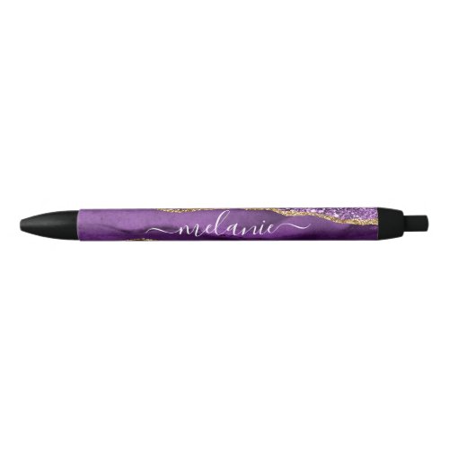 Agate Purple Gold Glitter Marble Custom Name Pen