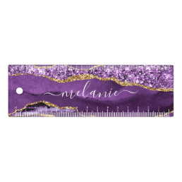 Agate Purple Gold Glitter Marble Custom Name Ruler