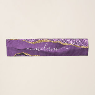 Agate Purple Gold Glitter Marble Custom Name Scarf