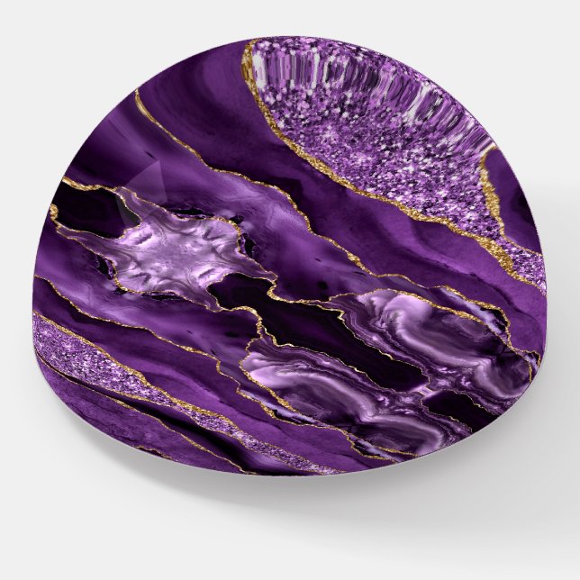 Agate Purple Gold Glitter Marble Paperweight Gift (Angled)