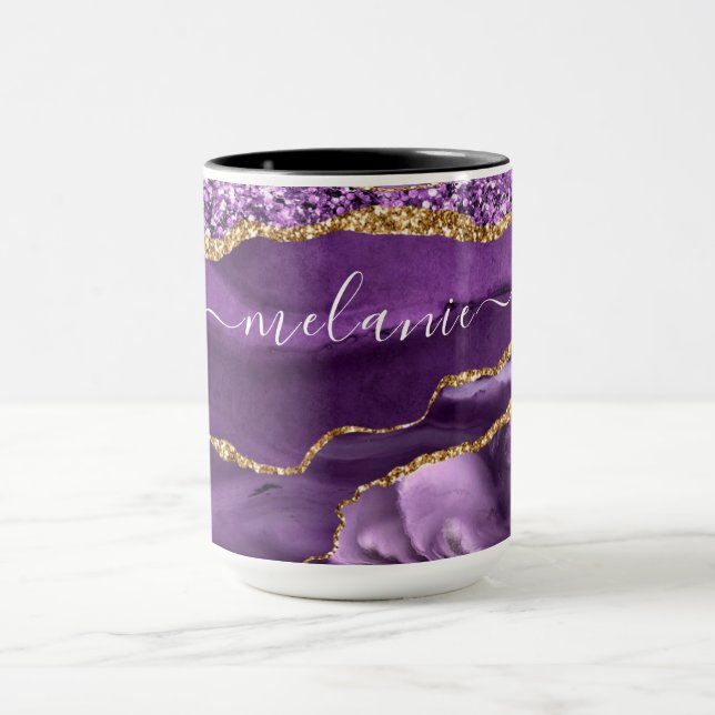 Agate Purple Gold Glitter Name Coffee Mug (Center)