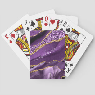 Agate Purple Gold Glitter Name Playing Card Gift