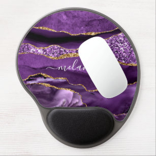 Agate Purple Gold Glitter Your Name Gel Mouse Pad