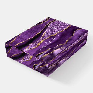 Agate Purple Gold Glitter Your Name Paperweight