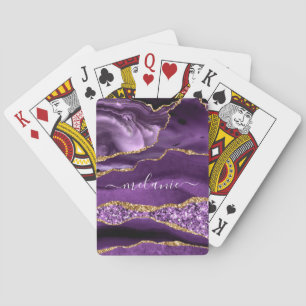Agate Purple Gold Glitter Your Name Playing Cards