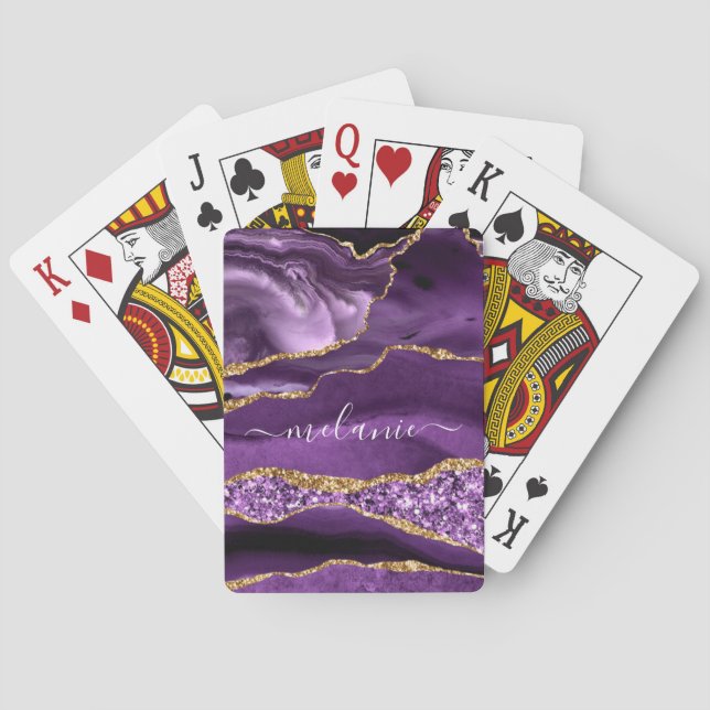 Agate Purple Gold Glitter Your Name Playing Cards (Back)