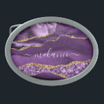 Agate Purple Gold Marble Custom Name Belt Buckle<br><div class="desc">Personalized Custom Name Belt Buckle with Agate Purple Violet Gold Glitter Geode Marble Belt Buckles - Your Birthday - Anniversary or Wedding Gift / Suppliest - Add Your Name - Text or Remove - Make Your Special Gift - Resize and move or remove and add text / elements with Customization...</div>