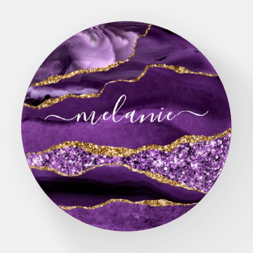 Agate Purple Gold Marble Custom Name Paperweight