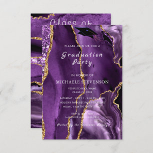 Agate Purple Gold Marble Graduation Invitation