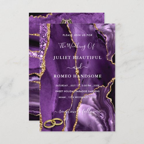 Agate Purple Gold Marble Wedding Invitation