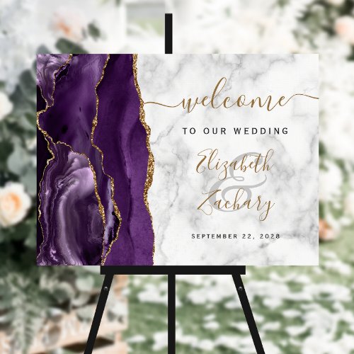 Agate Purple Gold Marble Wedding Welcome Foam Board