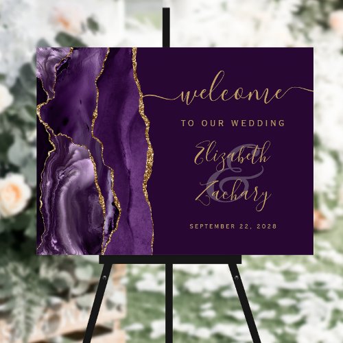 Agate Purple Gold Plum Wedding Welcome Foam Board