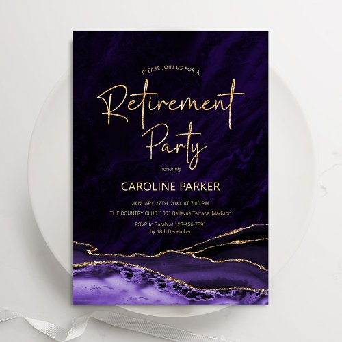 Agate Purple Gold Retirement Party Invitation
