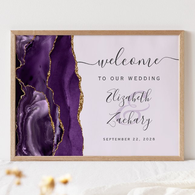 Agate Purple Gold Script Lavender Wedding Welcome Poster (Creator Uploaded)