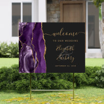 Agate Purple Gold Script Wedding Welcome Sign