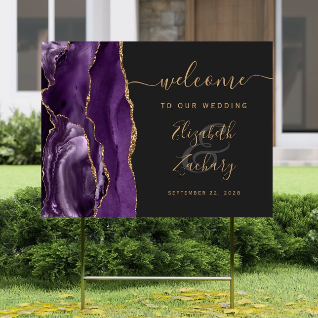 Agate Purple Gold Script Wedding Welcome Sign (Creator Uploaded)
