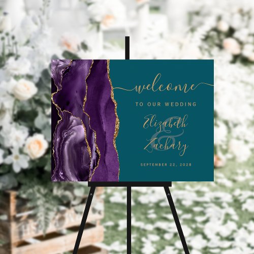 Agate Purple Gold Teal Wedding Welcome Foam Board