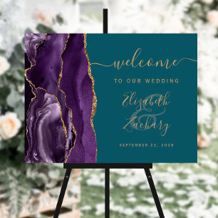 Agate Purple Gold Teal Wedding Welcome Foam Board