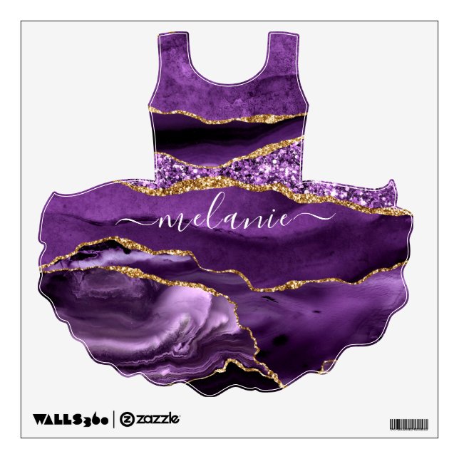 Agate Purple Gold Wall Decal with Custom Name (Front)