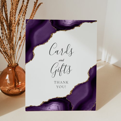 Agate Purple Gold Wedding Cards and Gifts Pedestal Sign