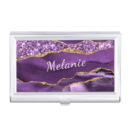 Agate Purple Gold Your Name Business Card Case