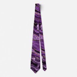 Agate Purple Marble Neck Tie Violet Gold Glitter