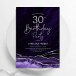 Agate Purple Silver 30th Birthday Invitation<br><div class="desc">Purple and silver agate 30th birthday party invitation. Elegant modern design featuring watercolor agate marble geode background,  faux glitter silver and typography script font. Trendy invite card perfect for a stylish women's bday celebration. Printed Zazzle invitations or instant download digital printable template.</div>