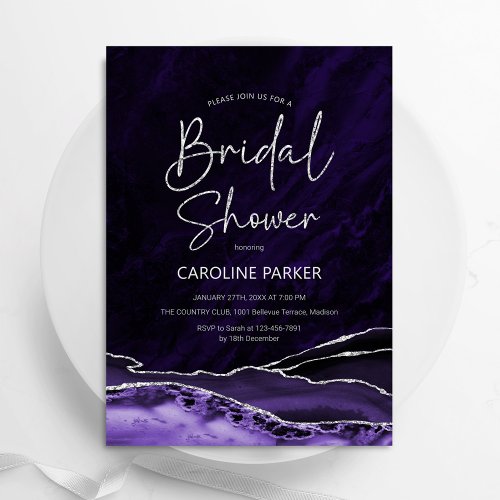 Agate Purple Silver Bridal Shower Invitation