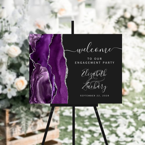 Agate Purple Silver Dark Engagement Party Welcome Foam Board