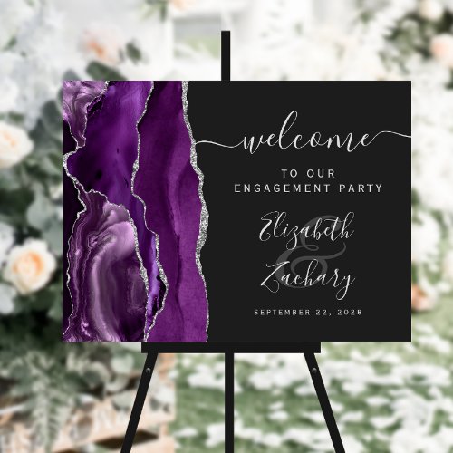 Agate Purple Silver Dark Engagement Party Welcome Foam Board