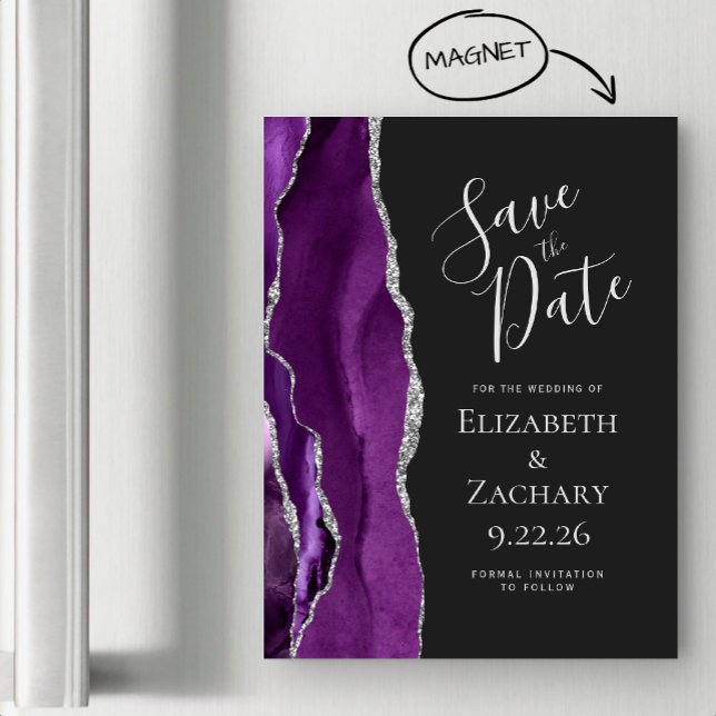 Agate Purple Silver Dark Magnetic Save the Date (Creator Uploaded)