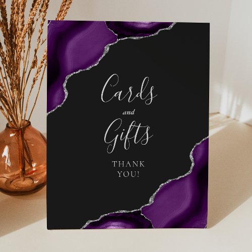 Agate Purple Silver Dark Wedding Cards Gifts Pedestal Sign