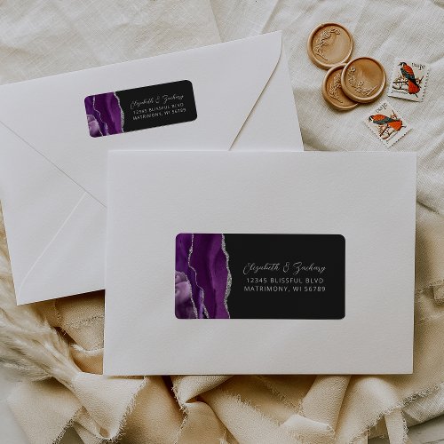 Agate Purple Silver Dark Wedding Return Address Label