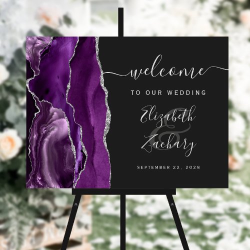 Agate Purple Silver Dark Wedding Welcome Foam Board