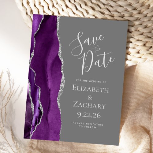 Agate Purple Silver Gray Save the Date Postcard