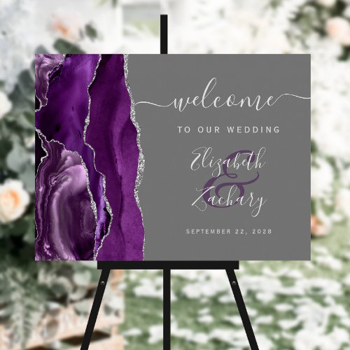 Agate Purple Silver Gray Wedding Welcome Foam Board