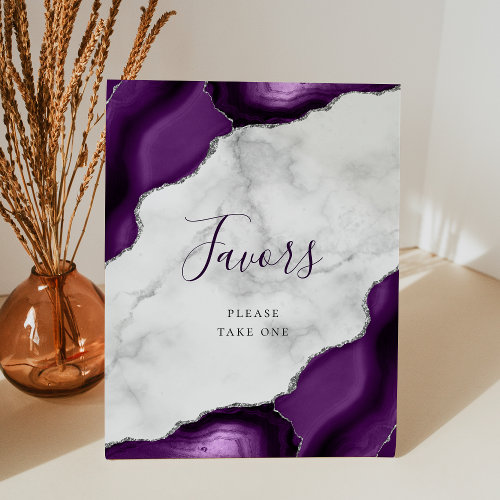 Agate Purple Silver Marble Wedding Favors Pedestal Sign
