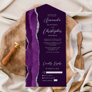 Agate Purple Silver Plum Wedding All In One Invitation