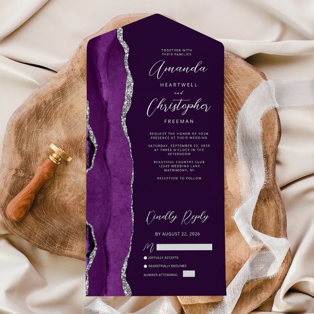 Agate Purple Silver Plum Wedding All In One Invitation (Creator Uploaded)