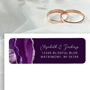 Agate Purple Silver Plum Wedding Return Address Label