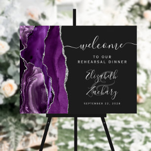 Agate Purple Silver Rehearsal Dinner Welcome Foam Board